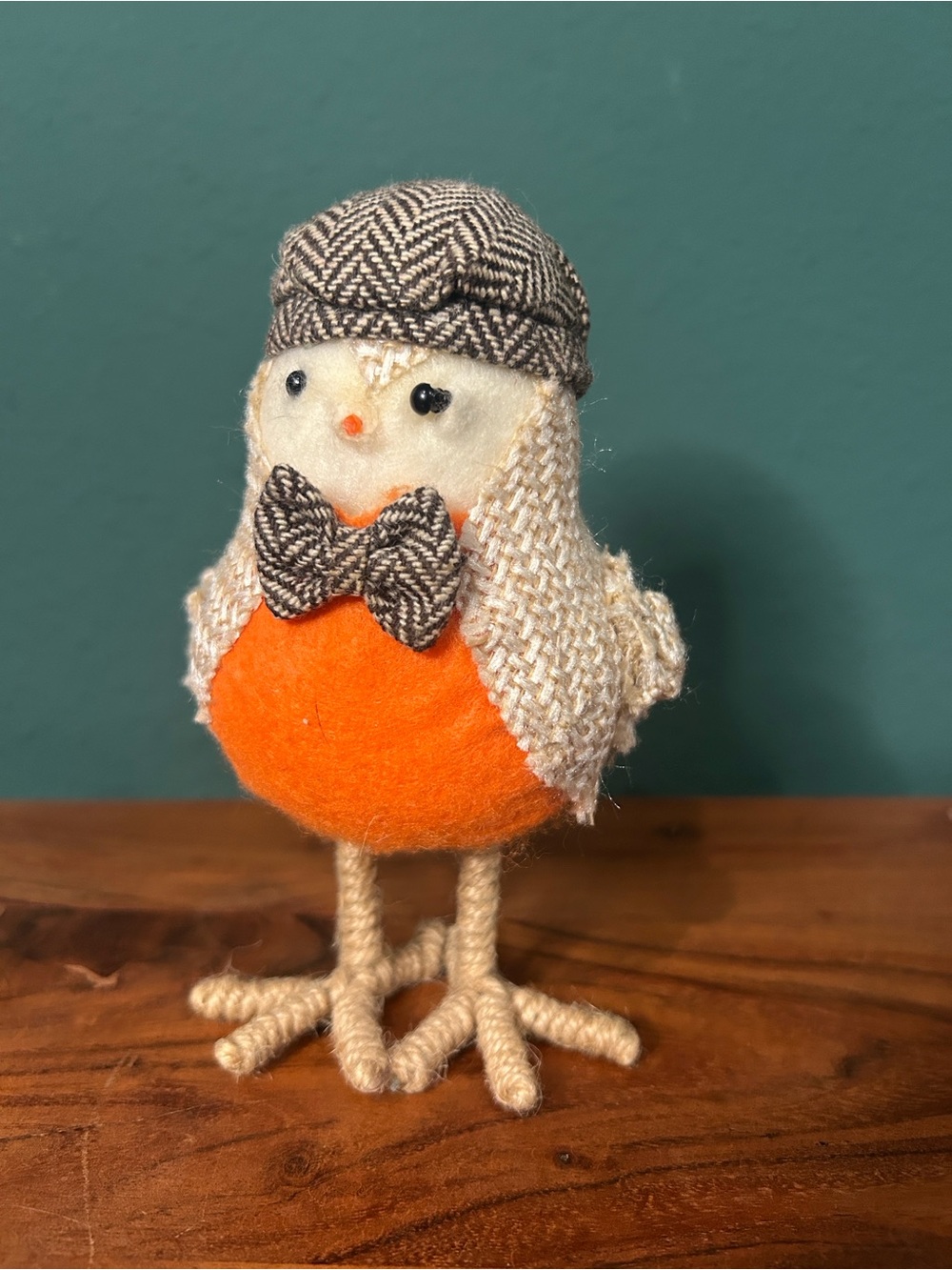 Spritz Orange Plush Bird with Tweed Hat and Bow